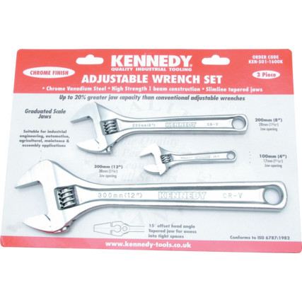 Kennedy KEN5011600K állítható csavarkulcs készlet 4"/8"/12", Krómozott (CRO-KEN5011600K)