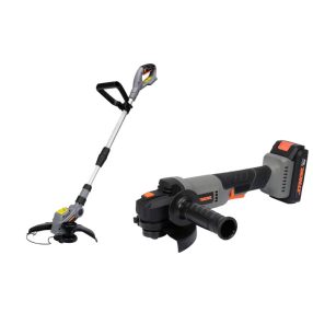   STHOR akkus szegélynyíró 20V (akku és töltő nélkül) + STHOR akkumlátoros sarokcsiszoló 125 mm 20V 2Ah (akku + töltő)