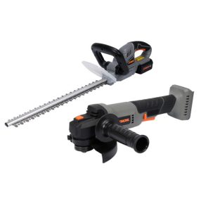   Sthor akkus sövényvágó 20V 450 mm 2 AH akkuval és töltővel + STHOR akkumlátoros sarokcsiszoló 125 mm 20V 2Ah (akku + töltő nélkül)