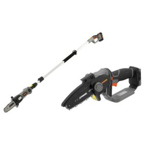   STHOR akkumlátoros magassági ágvágó 20 V (akku + töltő) + STHOR akkus láncfűrész 150 mm 20 V (akku + töltő nélkül)