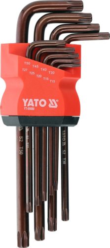 YATO 05680 Torx imbuszkulcs készlet 9 részes, biztonsági(furatos), hosszított T10-T50 (YT-05680)